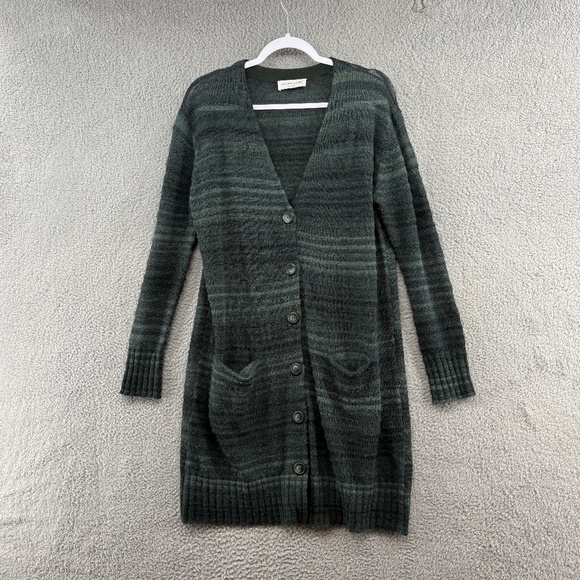 Rosemunde Copenhagen Wool Blend Longline Cardigan Sweater Green Striped Size M - Picture 3 of 13